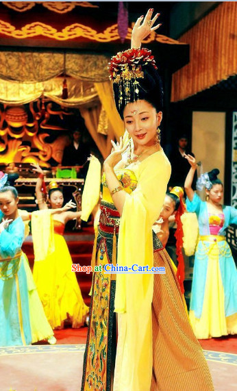 Ancient Chinese Empress Dance Costumes and Hair Clasps Complete Set for Women