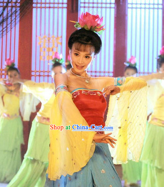 Tang Dynasty Palace Dancing Costumes and Headdress for Women