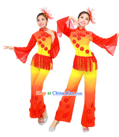 Chinese Fan Dance Costume and Headdress