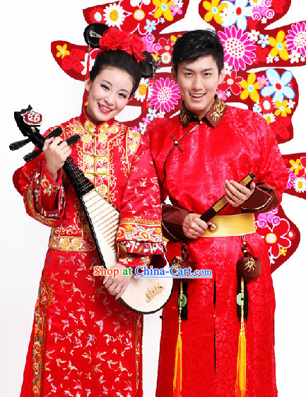 Top Red Chinese Wedding Dresses 2 Sets for Men and Women