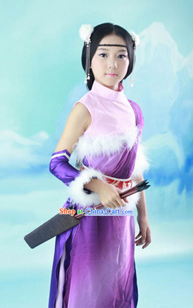 Ancient Chinese Archer Costumes and Hair Decorations for Children