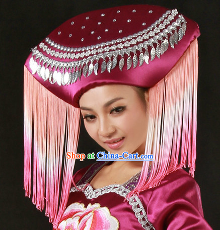 Chinese Zhuang Ethnic Dance Costumes and Headdress for Women