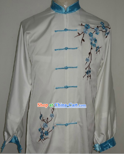 Traditional White Plum Blossom Embroidery Kung Fu Suit