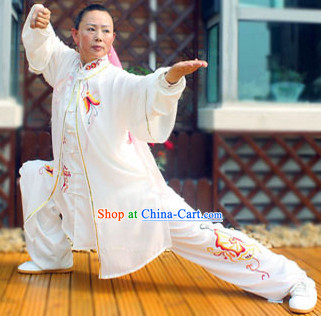 Traditional White Butterfly Embroidery Kung Fu Suit and Cape Complete Set