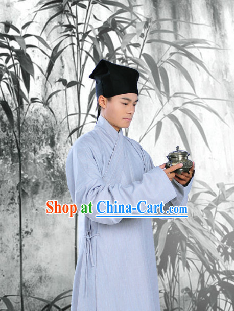 Traditional Chinese Zhiduo Attire Clothes and Hat Complete Set for Men