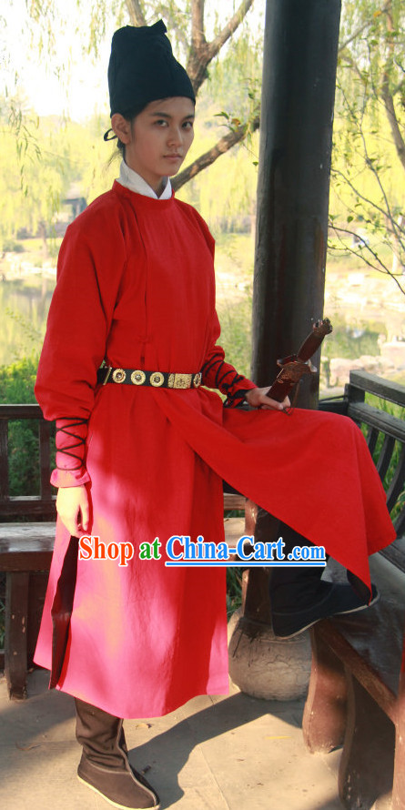 Handmade Red Swordman Yuanlingshan Gowns and Hat Complete Set