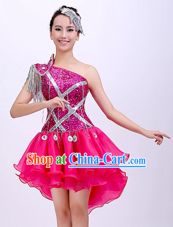 Chinese Dance Outfits Girls Short Skirt Dancewear and Headwear