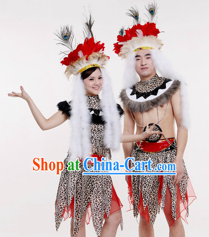 Stage Performance Primitive Tribe Costumes for 2 People