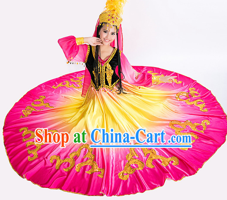 Asian China Xinjiang Dance Costume and Hat