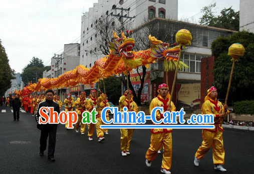 Yellow Chinese Dragon Costumes Complete Set for 12 People