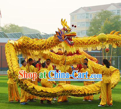 22 Meters Brand New Gold Chinese Dragon Dance Costume Complete Set for 12 People