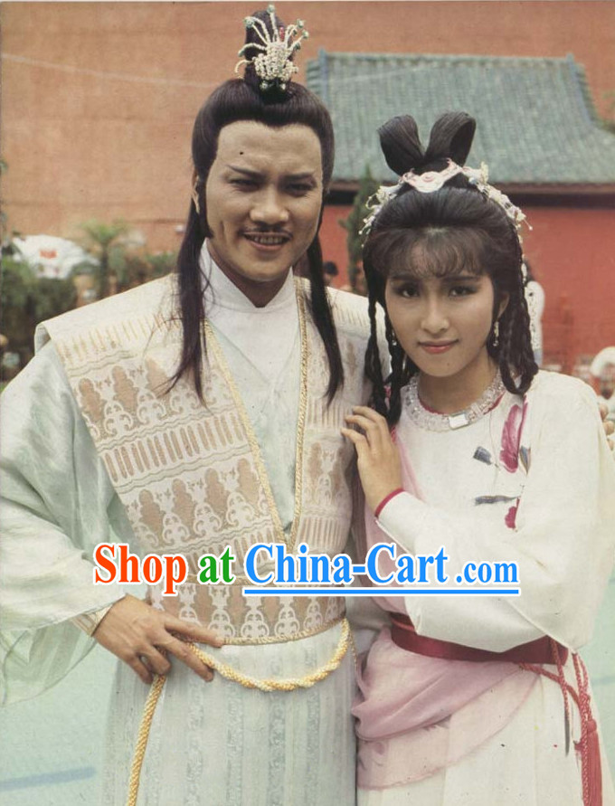Traditional Chinese White Swordman Costume and Coronet for Men