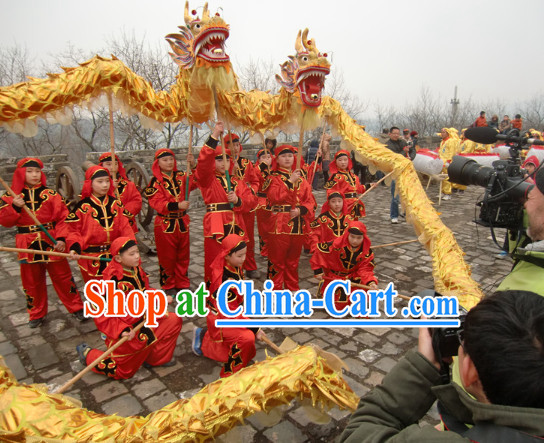 Parade and Competition Shinning Gold Dragon Dance National Costumes Complete Set for Eight Kids