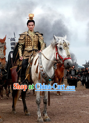 Gold Chinese Emperor Armor Clothing and Crown for Men