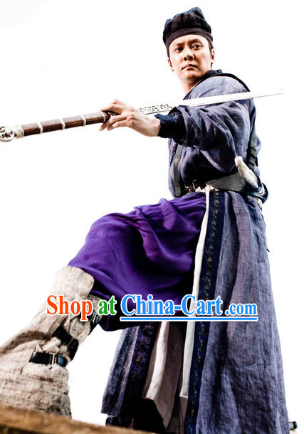 Chinese Ancient Swordman Costume and Hat Complete Set