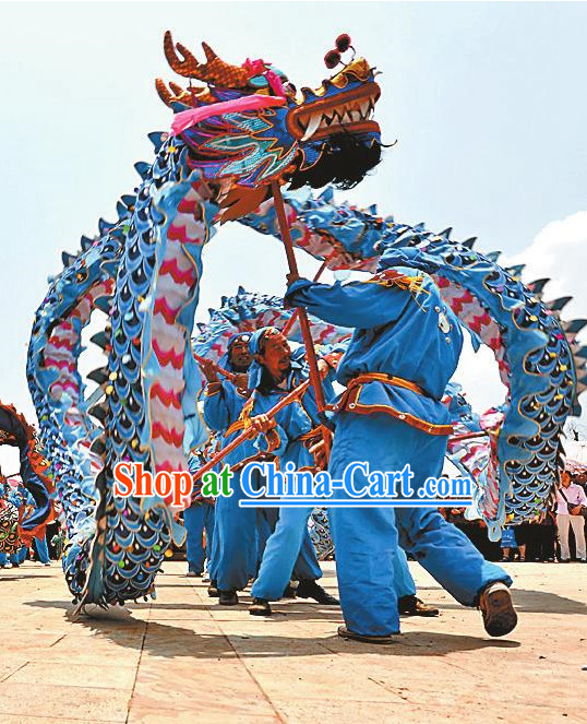Blue Fluroescent Dragon Dance Equipment Complete Set