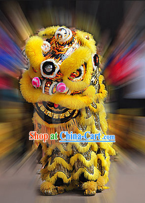 Top Yellow Southern Buddha Mountain Lion Dance Costumes Complete Set