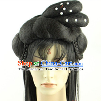 Ancient Chinese Fairy Long Black Wigs Headpieces