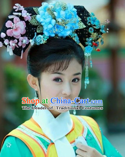 Ancient Chinese Palace Lady Qing Dynasty Wigs and Handmade Hair Accessories