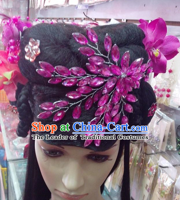 Ancient Chinese Fairy Black Wigs and Hair Jewelry