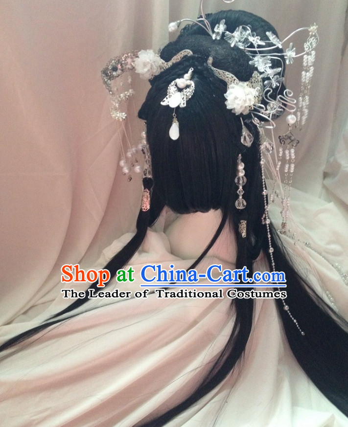 Chinese Fairy Legend Queen Princess Emperor Cosplay Long Wigs and Hair Accessories Jewelry