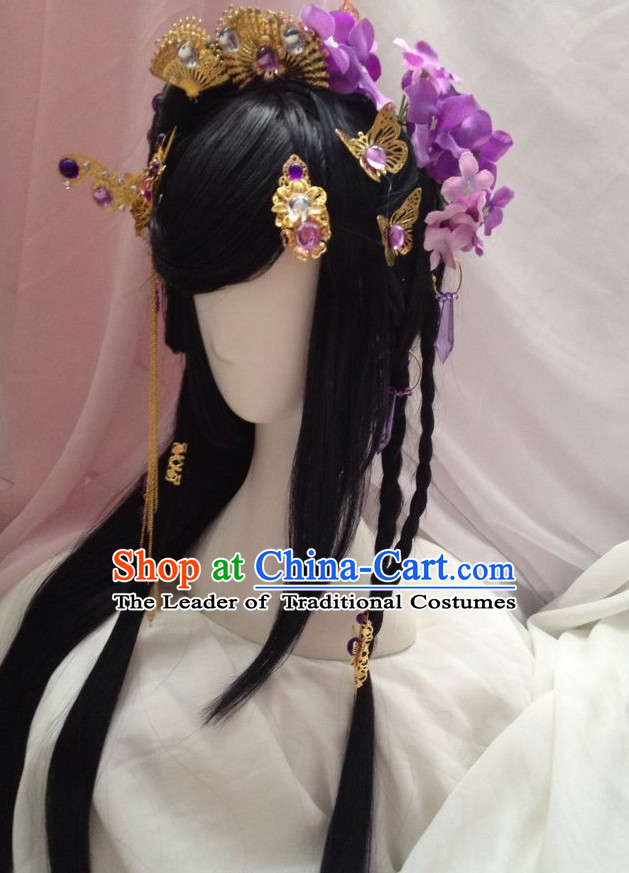 Chinese Fairy Legend Queen Princess Emperor Cosplay Long Wigs and Hair Accessories Jewelry
