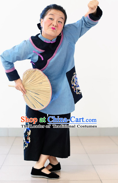 Chinese Folk Grandmother Old Nanny Dance Costumes and Wigs