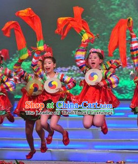 Chinese Drum Dance Costumes and Hairpieces for Kdis
