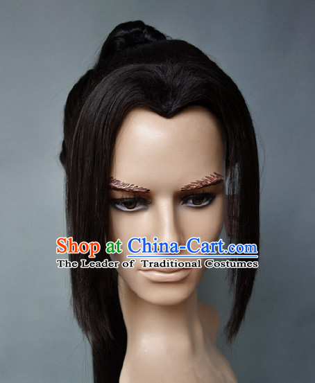 Chinese Halloween Costumes Long Black Male Wigs