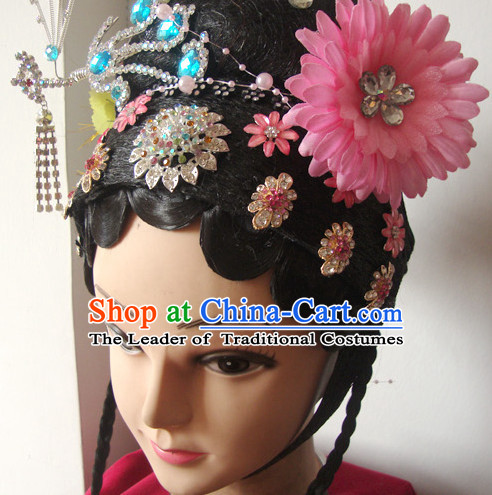 Ancient Chinese Opera Huadan Hair Pieces and Black Wig