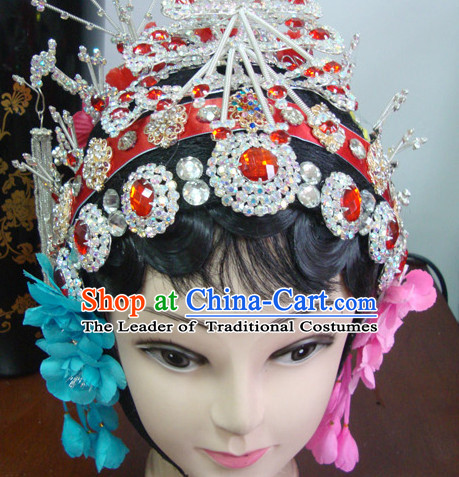 Chinese Opera Stage Theatrical Performances Hua Dan Black Long Wigs and Head Pieces Hair Jewelry Set