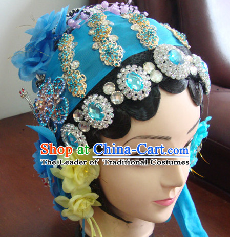 Chinese Stage Qin Xiang Lian Hair Jewelry and Black Long Wigs