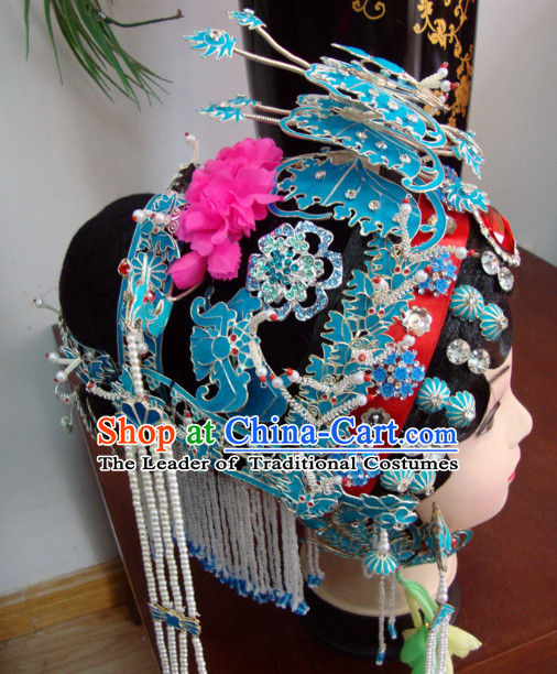 Chinese Peking Cantonese Opera Hua Tan Phoenix Hairstyles Long Black Wigs Fascinators Fascinator Wholesale Jewelry Hair Pieces