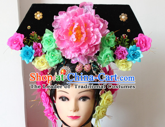 Chinese Qing Princess Phoenix Hairstyles Long Black Wigs Fascinators Fascinator Wholesale Jewelry Hair Pieces