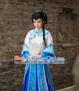 Asian Chinese Qing Dynasty Lady Clothing and Hair Decorations Complete Set