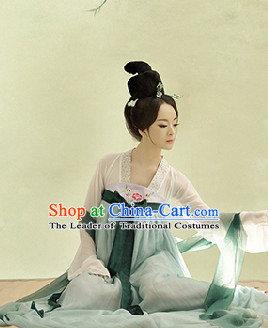 Asian Chinese Tang Dynasty Girls Hanfu Costumes and Hair Accessories Complete Set