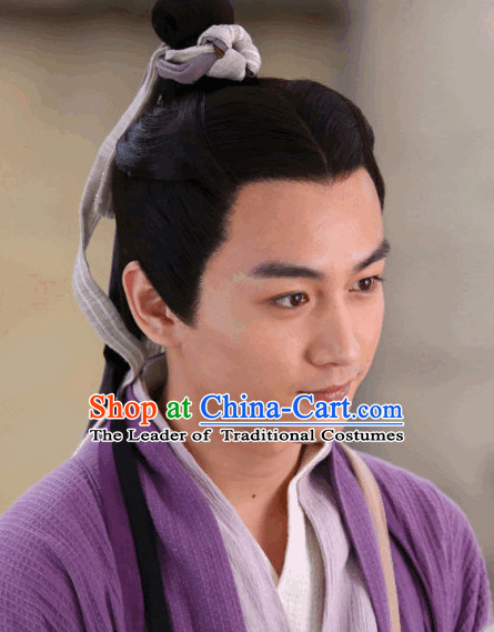 Ancient Chinese Male Black Wigs and Bands