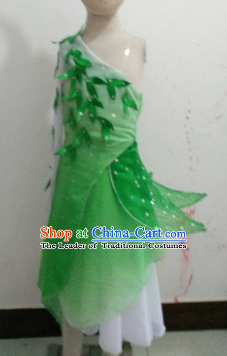 Chinese Folk Green Dance Costume Complete Set for Girls or Women