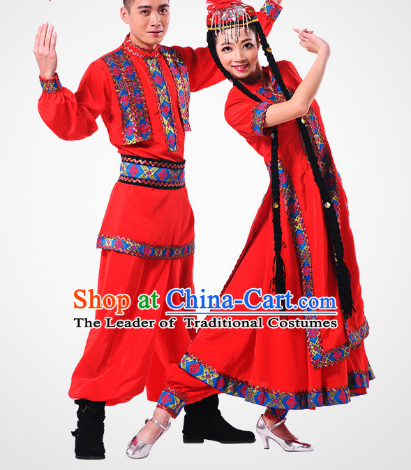 Chinese Xinjiang Folk Dance Costume Wholesale Clothing Discount Dance Costumes Dancewear Supply and Headpieces for Men and Women