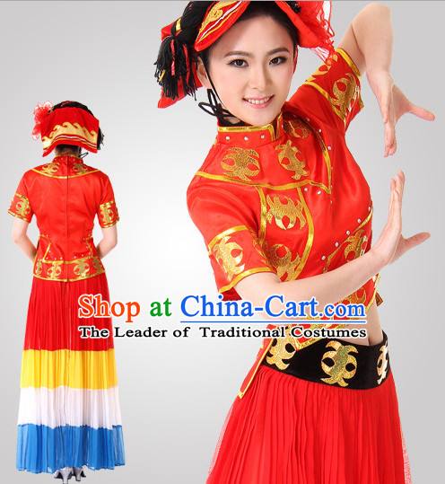 Chinese Folk Ethnic Dance Costume Wholesale Clothing Discount Dance Costumes Dancewear Supply and Headpieces for Ladies