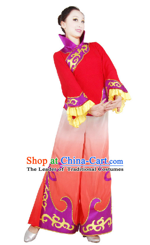 Chinese High Collar Folk Dance Outfit Costume Wholesale Clothing Group Dance Costumes Dancewear Supply for Girls