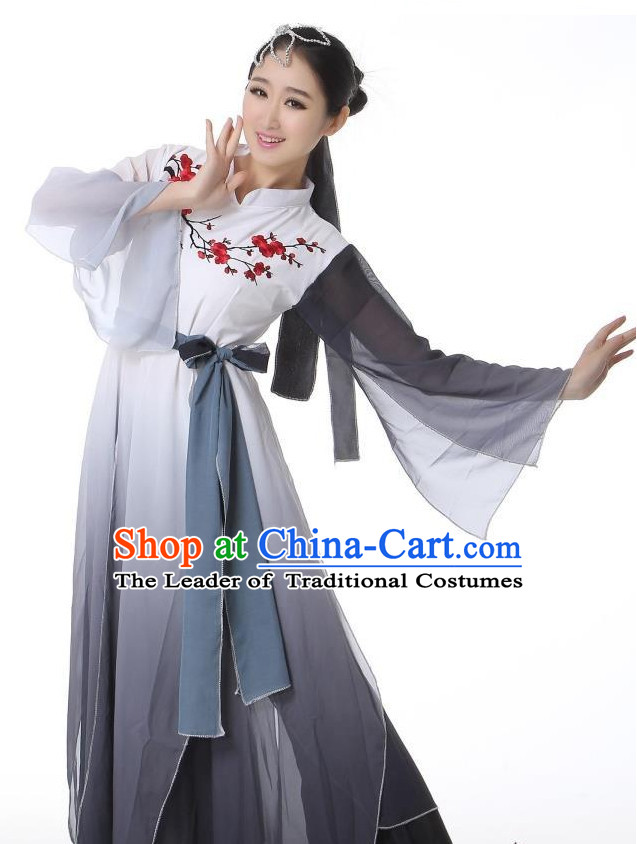 Wide Sleeves Chinese Classical Dance Costumes Leotards Dance Supply Girls Clothes and Hair Accessories Complete Set