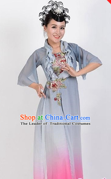Chinese Classical Dance Costumes Leotards Dance Supply Girls Clothes and Hair Accessories Complete Set