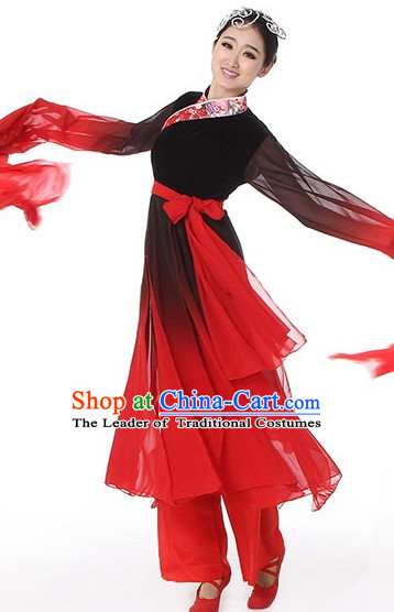 Black Red Chinese Classical Dance Costumes Leotards Dance Supply Girls Clothes and Hair Accessories Complete Set