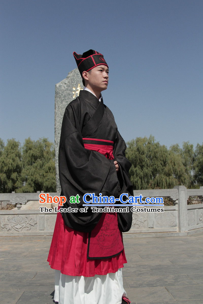 Chinese Western Zhou Dynasty Dong Zhou Xuan Duan Ceremonial Clothing Outfit Garment Clothes and Hat Complete Set
