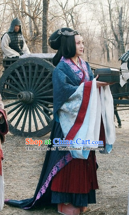 Chinese Eastern Zhou Dynasty Black Long Wigs for Women
