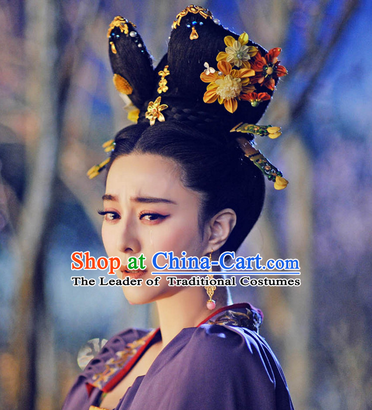 Chinese Tang Dynasty Imperial Queen Princess Wigs and Hair Accessorise Fascinator Headpieces Hair Sticks Hairpins Hair Clips Hair Ornaments for Women