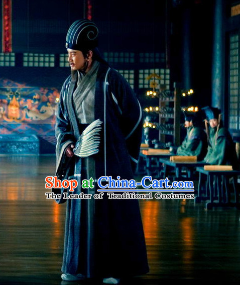 Three Kingdoms Chines Statesman Chancellor Wise Man Zhu Geliang Costume Costumes Clothing Clothes Garment Outfits Suits for Men
