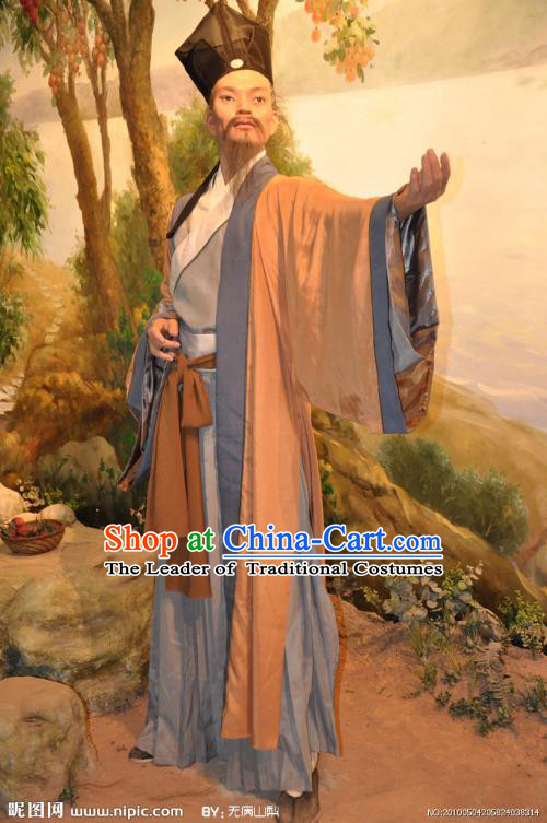 Song Dynasty Chinese Historian Scholar High Chancellor Sima Qian Costume Costumes Dresses Clothing Clothes Garment Outfits Suits Complete Set for Men
