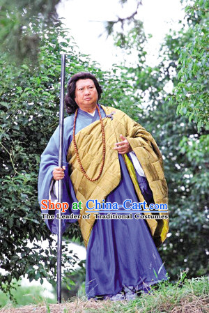 Ming Dynasty Abbot Monk Costumes Dresses Clothing Clothes Garment Outfits Suits Complete Set for Men